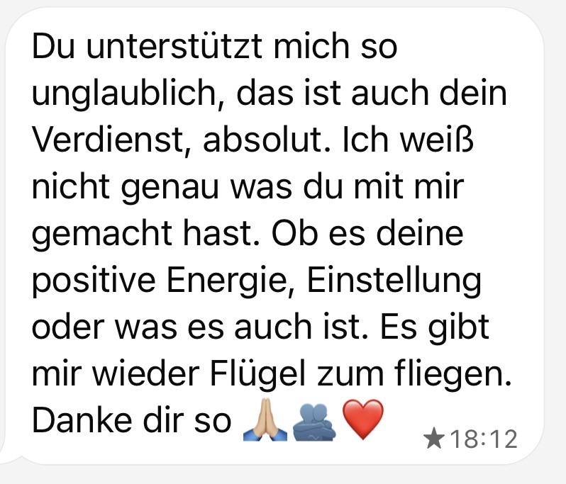 Nachricht: Du unterstützt mich so unglaublich — das gibt mir wieder Flügel zum Fliegen