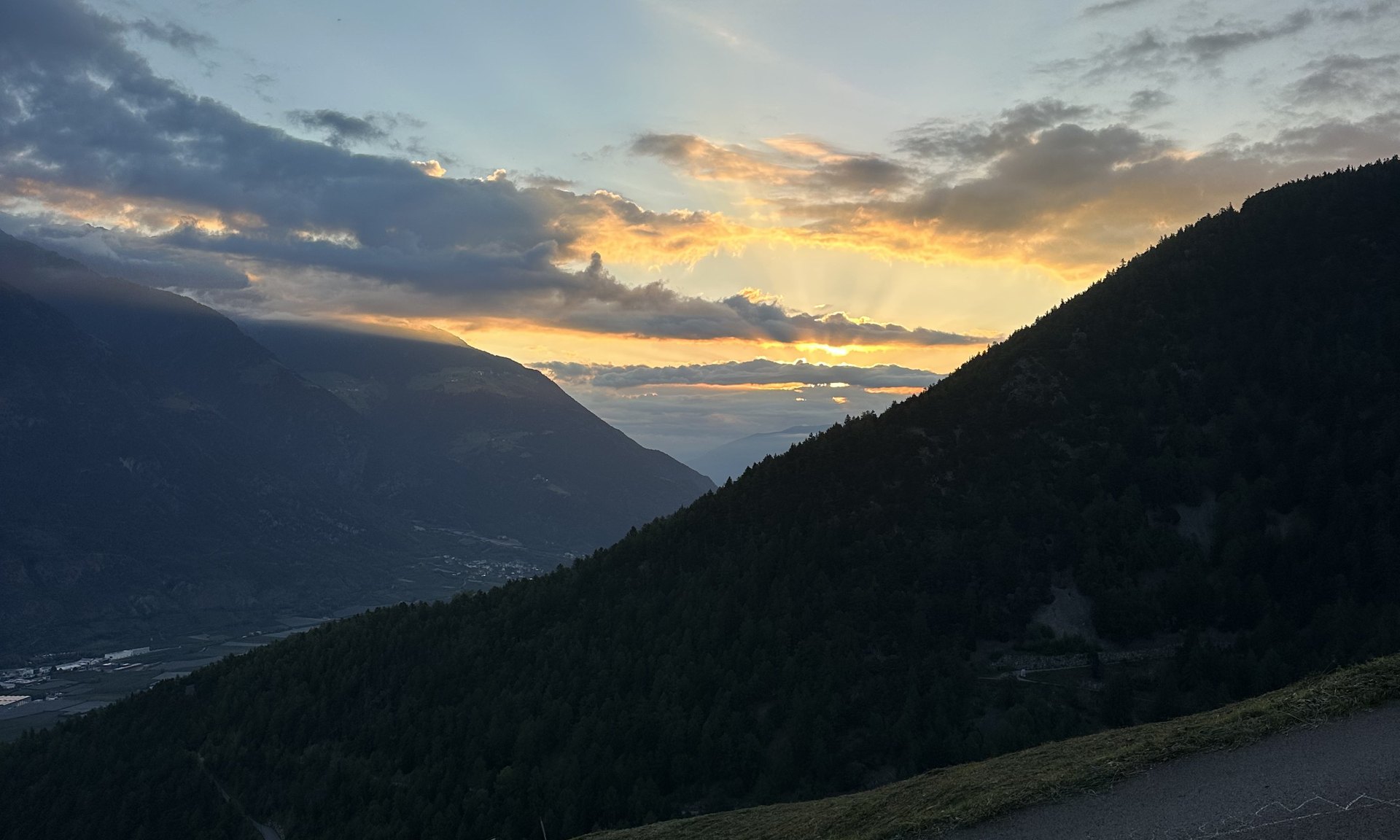 Sunset over a quiet mountain valley